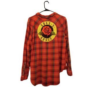 Guns n Roses Graphic One of A Kind Upcycled Sonoma Flannel Shirt Hand Sewn SZ L